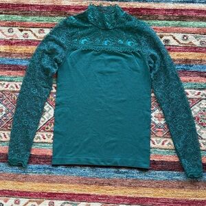 Elegant Green Lace Long Sleeve Top